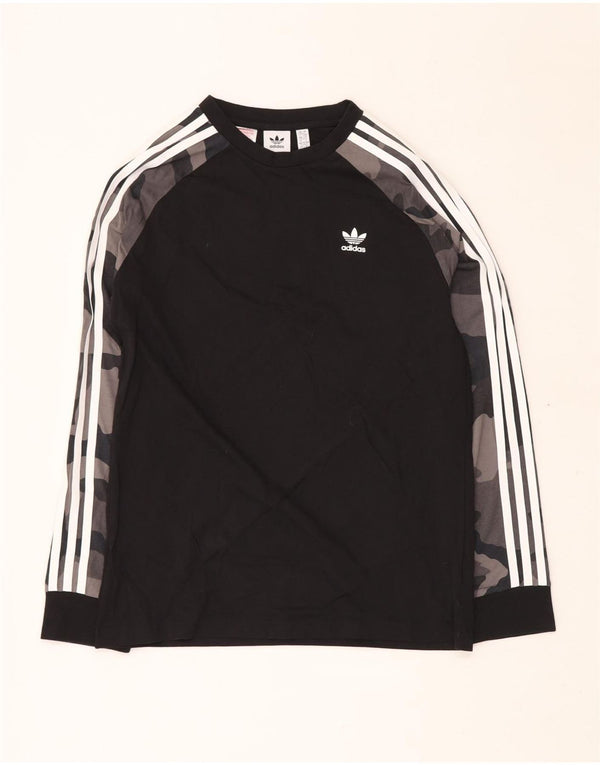 ADIDAS Jungen-Top, langärmelig, 13–14 Jahre, schwarze Camouflage-Baumwolle