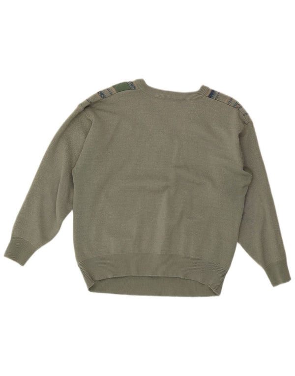 Gabicci Damen-Pullover mit V-Ausschnitt, Gr. 16, groß, grün gestreift, Wolle