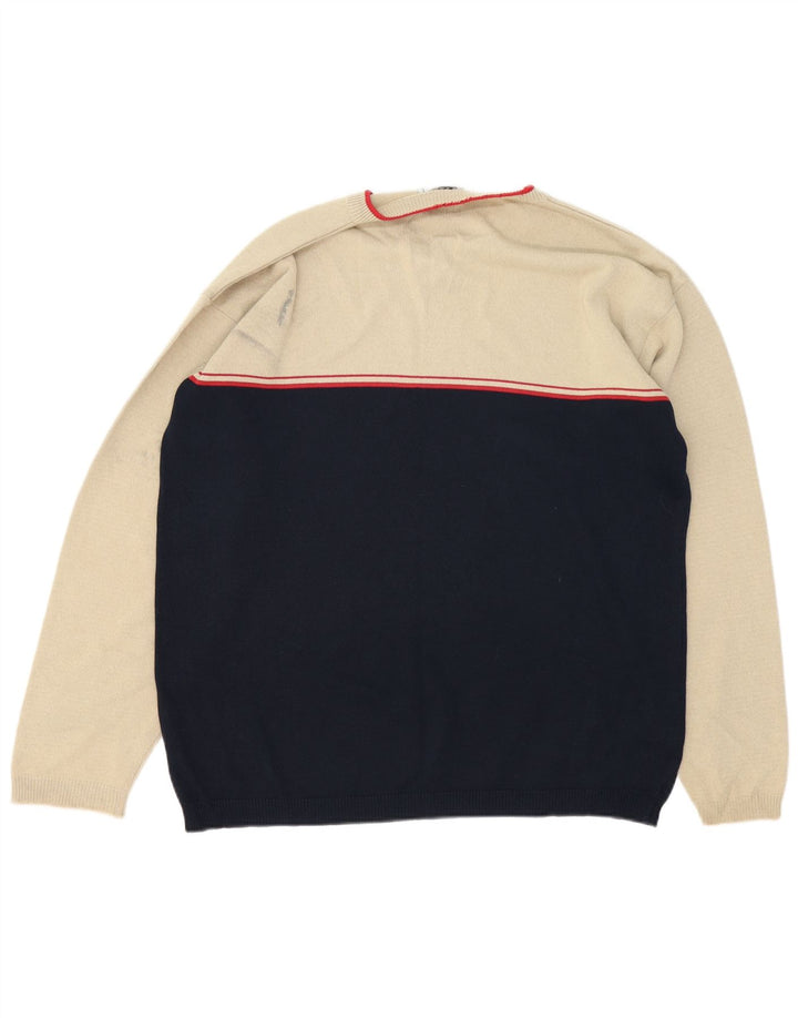 Vintage Herren Pullover Pullover Groß Beige Colourblock Polyacryl