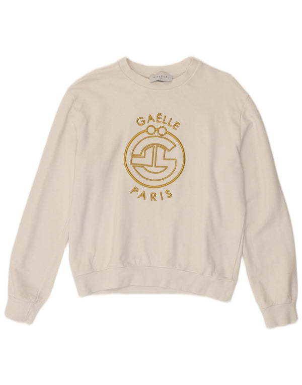 Gaelle Womens Graphic Oversized Sweatshirt Pullover UK 10 Small Weiße Baumwolle