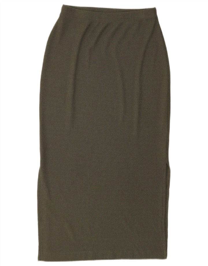 Marks & Spencer Damen Strick-Midirock UK 12 Medium W28 Khaki Polyester