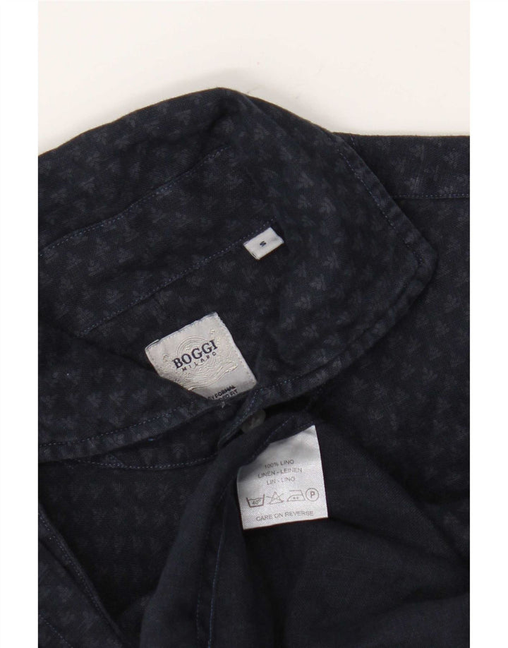 Boggi Herren-Milano-Hemd, klein, marineblau gepunktetes Leinen