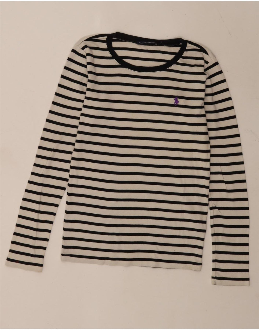 Ralph Lauren Damen Top Langarm UK 12 Mittelweiß gestreift Baumwolle