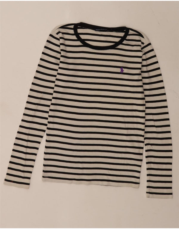 Ralph Lauren Damen Top Langarm UK 12 Mittelweiß gestreift Baumwolle