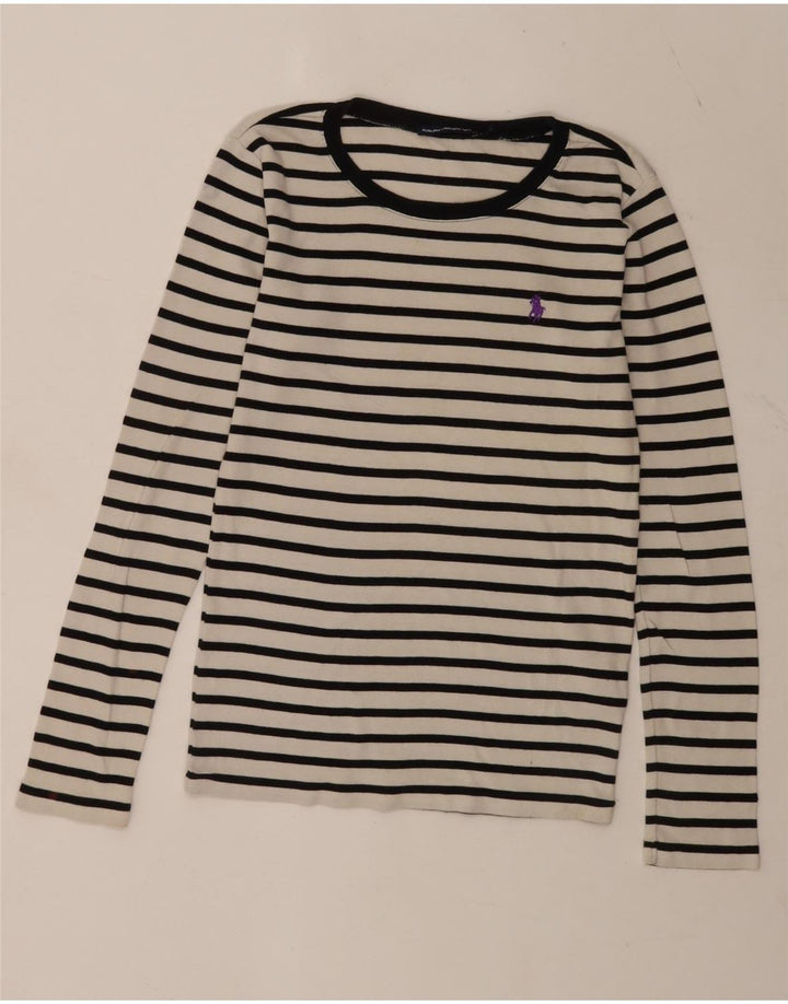 Ralph Lauren Damen Top Langarm UK 12 Mittelweiß gestreift Baumwolle
