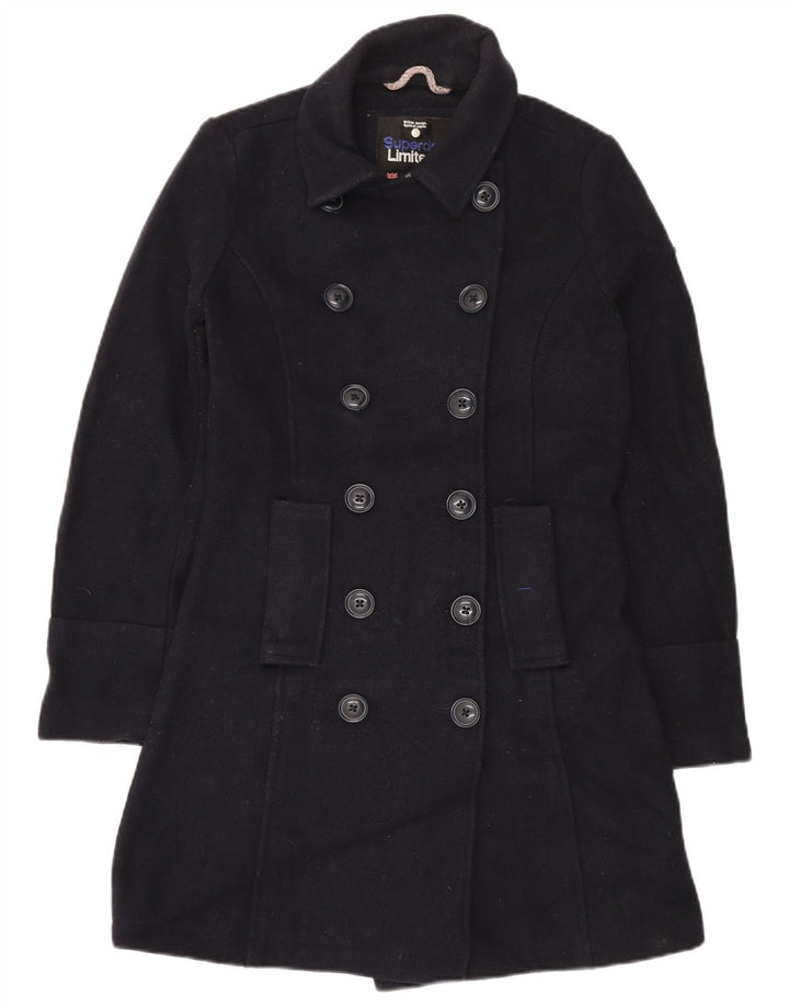 Superdry Damen Zweireihiger Mantel UK 10 Small Marineblau Acryl