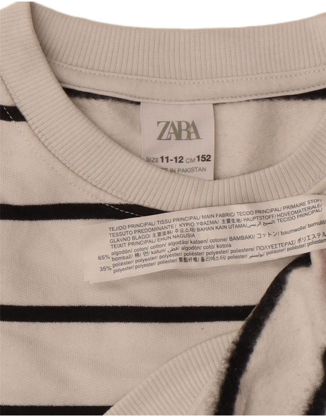 Zara Jungen-Sweatshirt-Pullover, 11–12 Jahre, weiß gestreift, Baumwolle