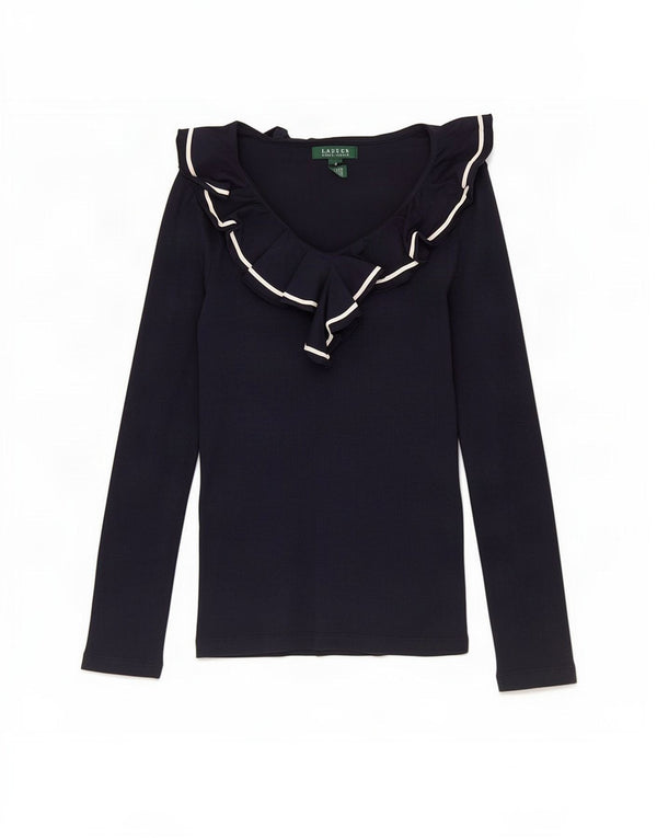 Ralph Lauren Damen Top Langarm UK 12 Mittel Marineblau Baumwolle