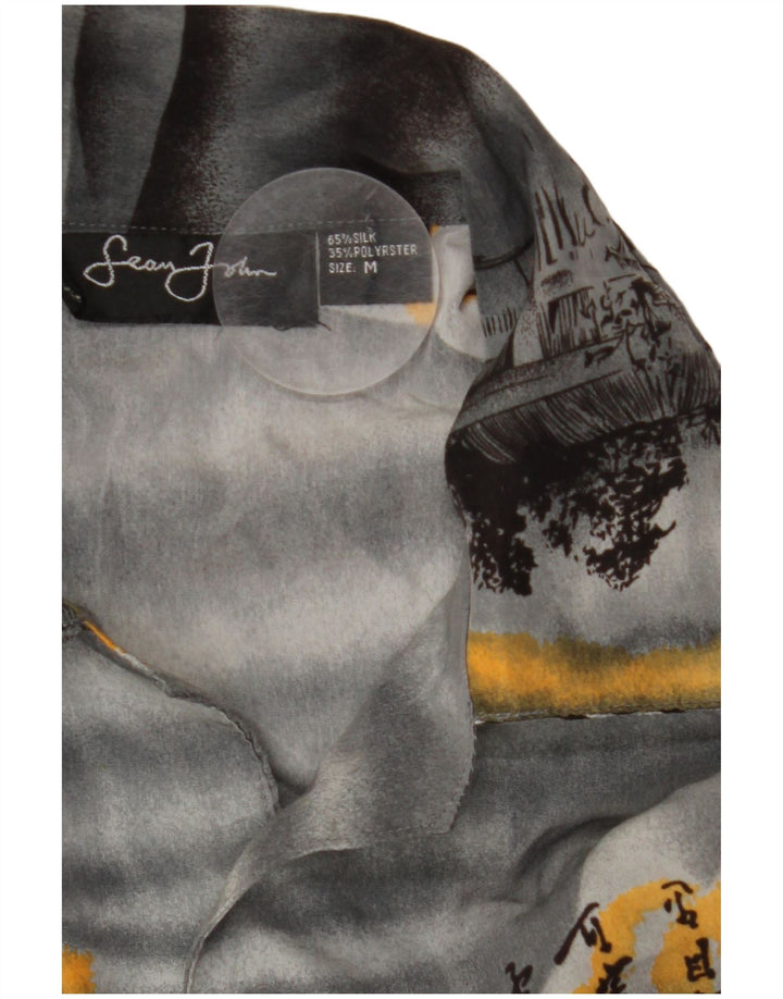 VINTAGE Herren-Grafik-Kurzarmhemd aus mittelgrauer Seide