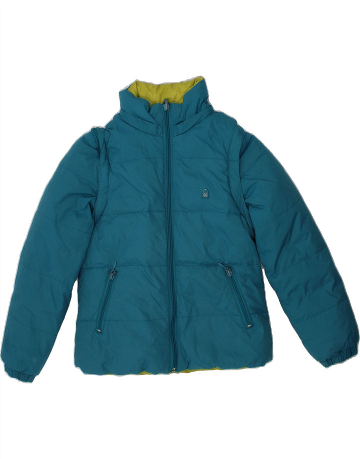 BENETTON Girls Reversible Padded Jacket 5-6 Years Small  Blue Polyamide Vintage Benetton and Second-Hand Benetton from Messina Hembry 