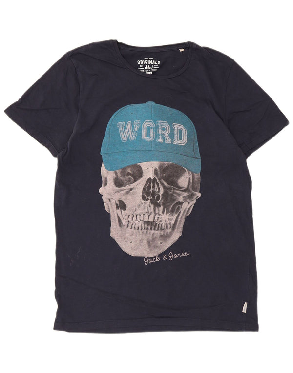 Jack & Jones Herren-T-Shirt mit Grafik, groß, marineblau, Baumwolle