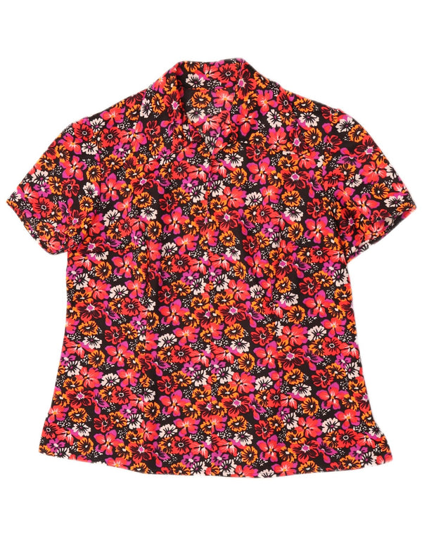 Vintage Damen Bluse Top UK 14 Großes rotes Blumenmuster