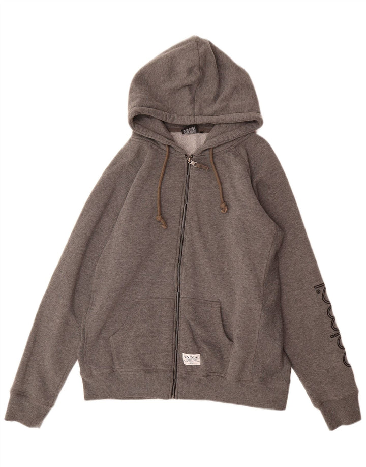 ANIMAL Womens Graphic Zip Hoodie Sweater UK 16 Large  Grey Cotton