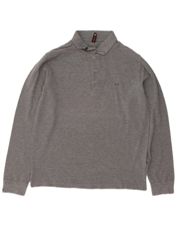 Sun68 Herren-Langarm-Poloshirt, groß, graue Baumwolle