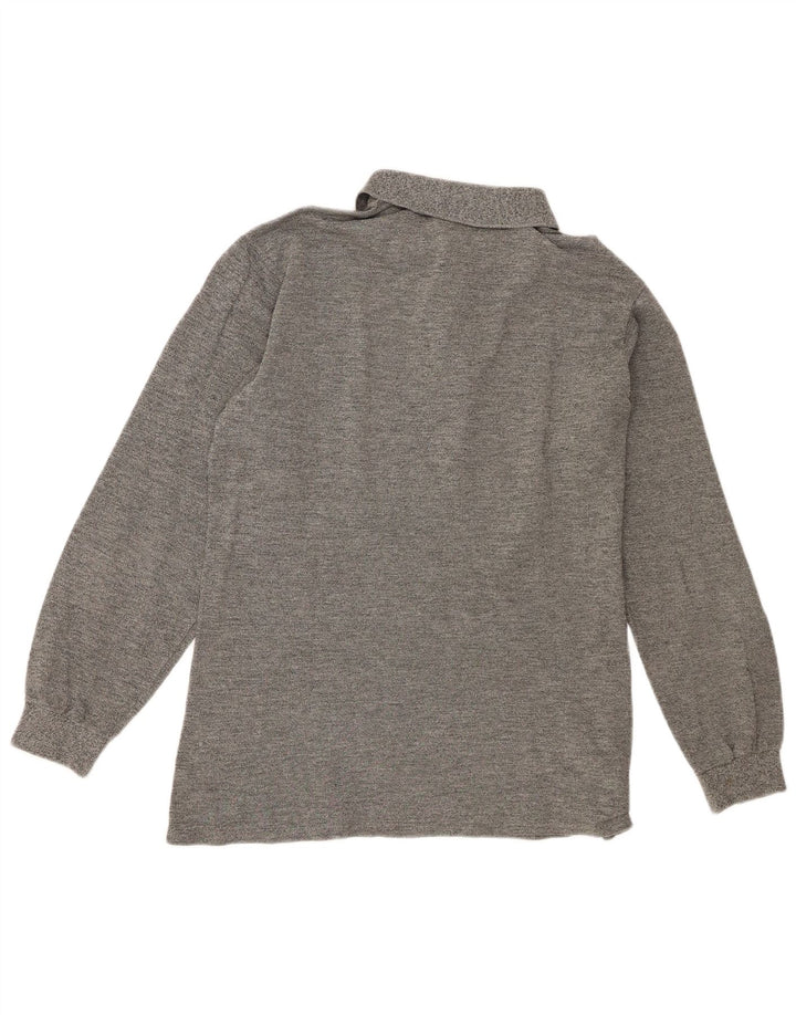 Lacoste Herren-Langarm-Poloshirt, Größe 4, mittelgrau gefleckte Baumwolle