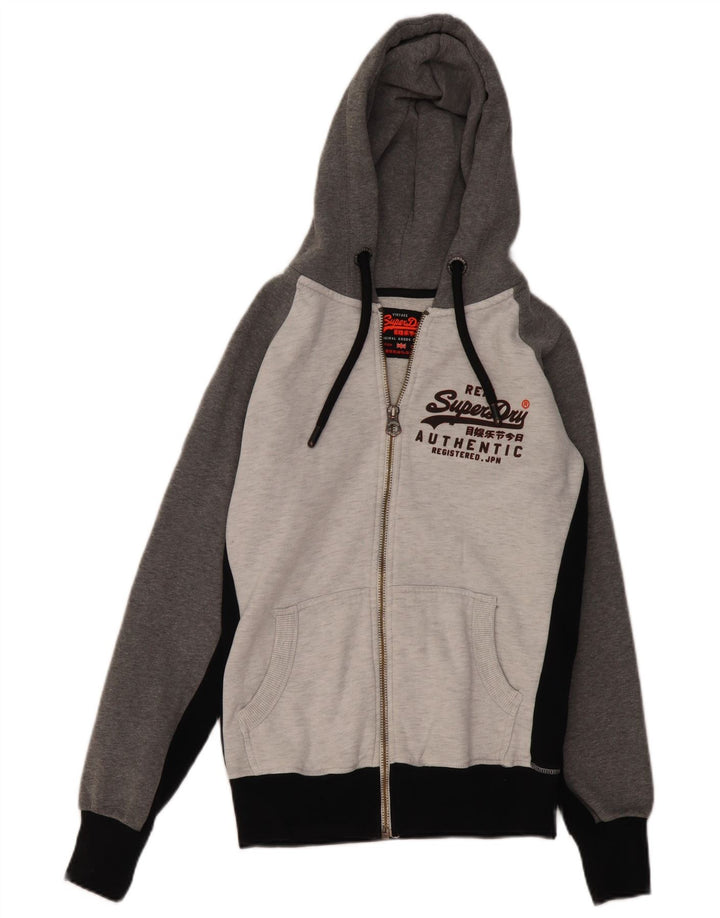 SUPERDRY Herren-Kapuzenpullover mit grafischem Reißverschluss, Größe S, Grau, Farbblock-Baumwolle