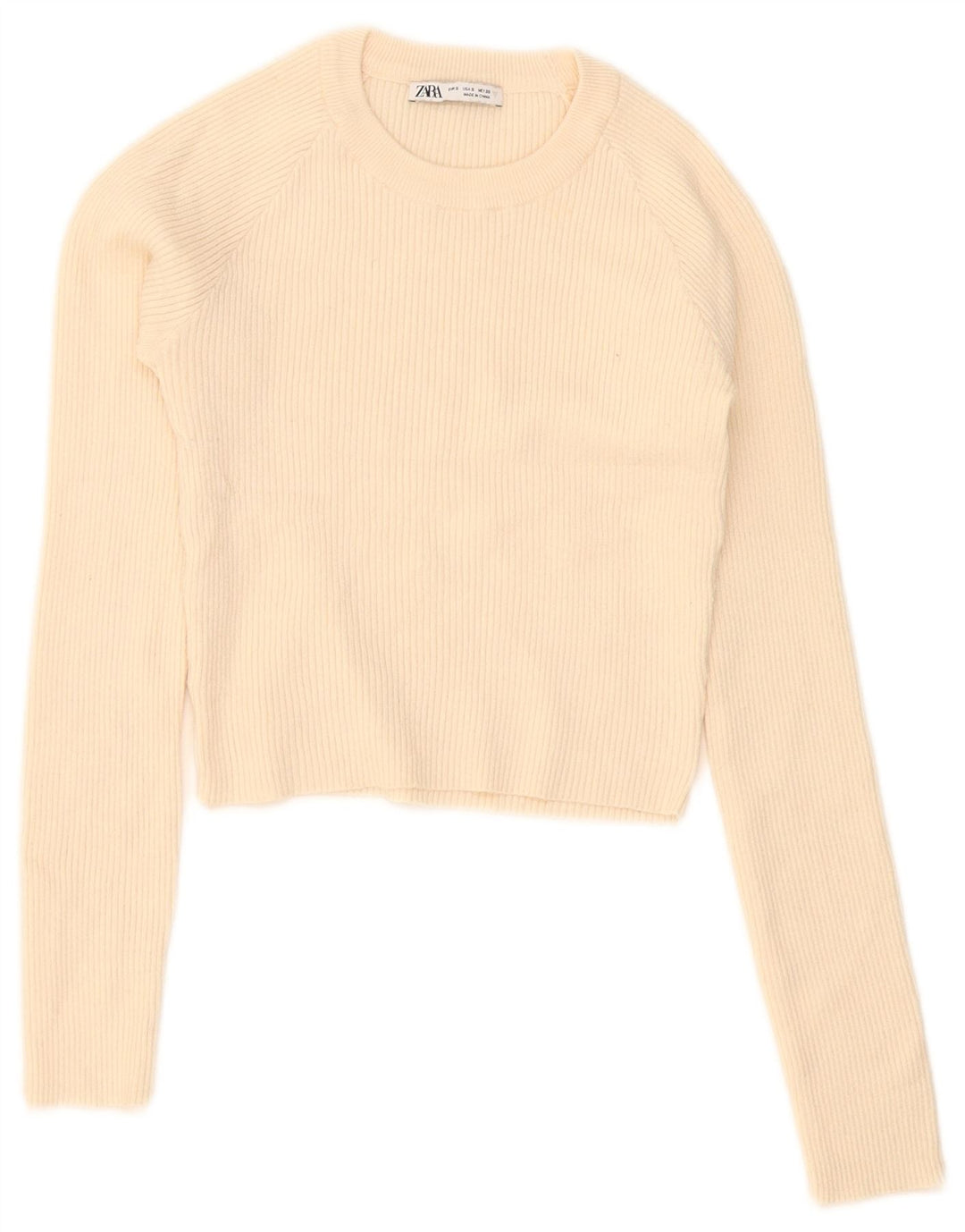 Zara Damen Crop Top Langarm UK 8 Small Beige