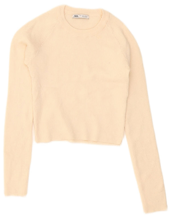 Zara Damen Crop Top Langarm UK 8 Small Beige