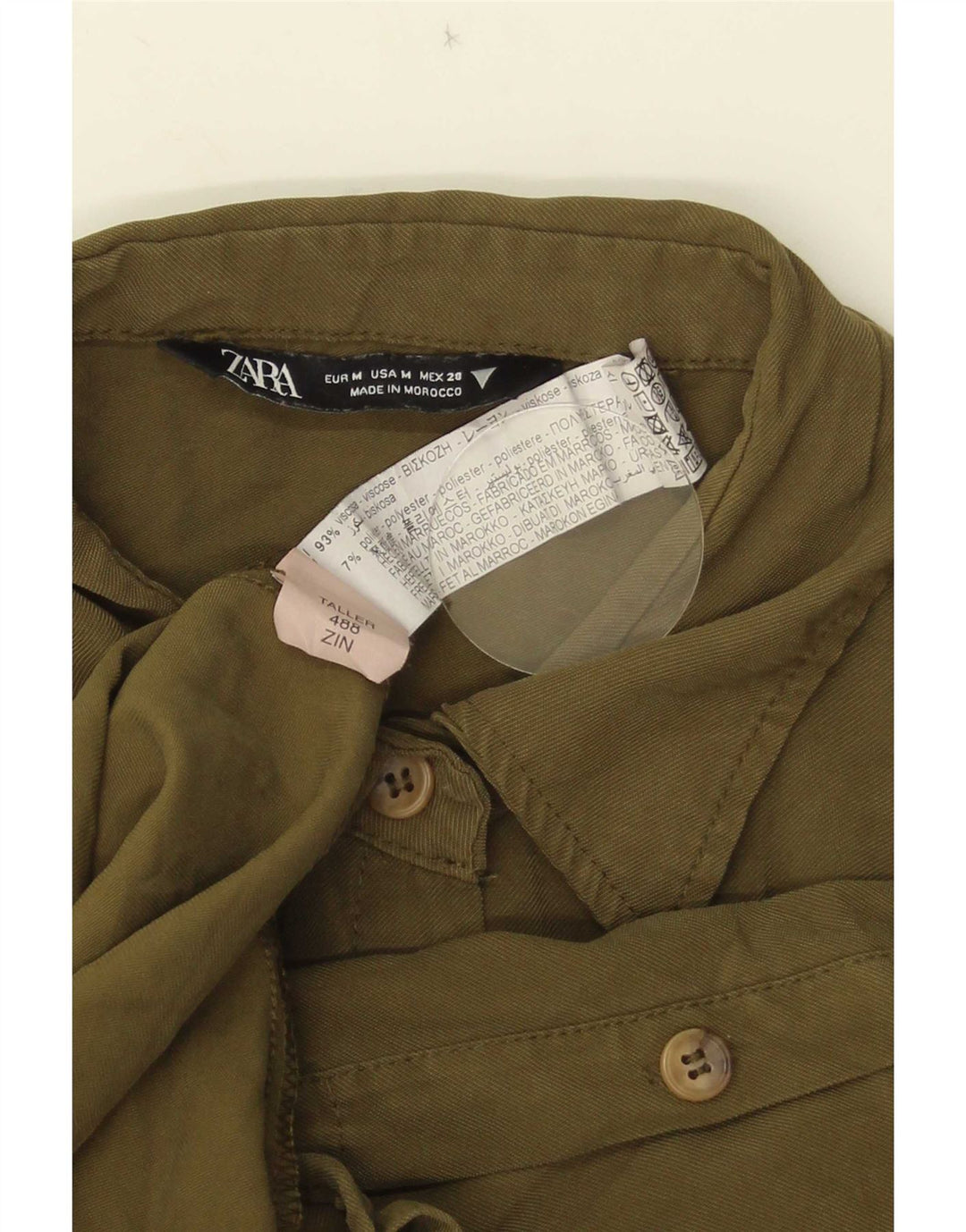 Zara Damen Hemdkleid UK 12 Mittel Khaki Viskose