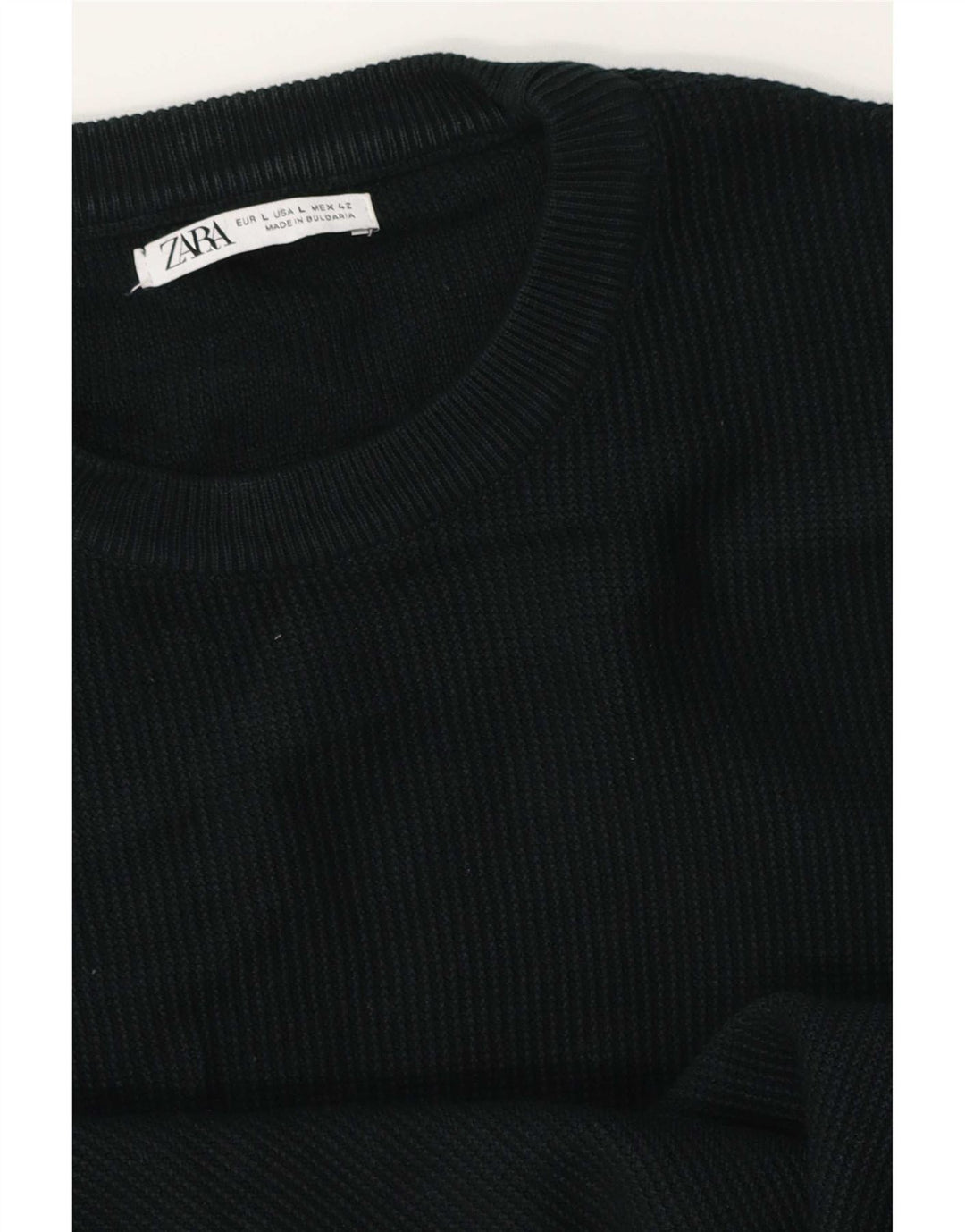 Zara Herren-Pullover mit Rundhalsausschnitt, groß, aus schwarzer Baumwolle