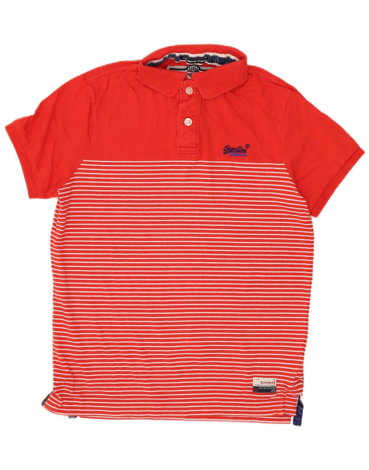 Superdry Herren-Poloshirt aus mittelroter, gestreifter Baumwolle