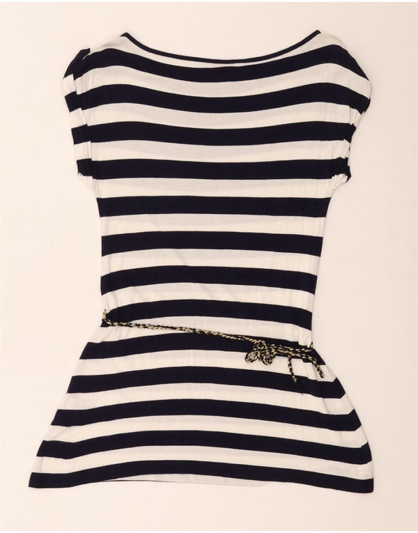 MONSOON Damen-Tunika-Oberteil UK 12 Mittelmarineblau gestreifte Viskose