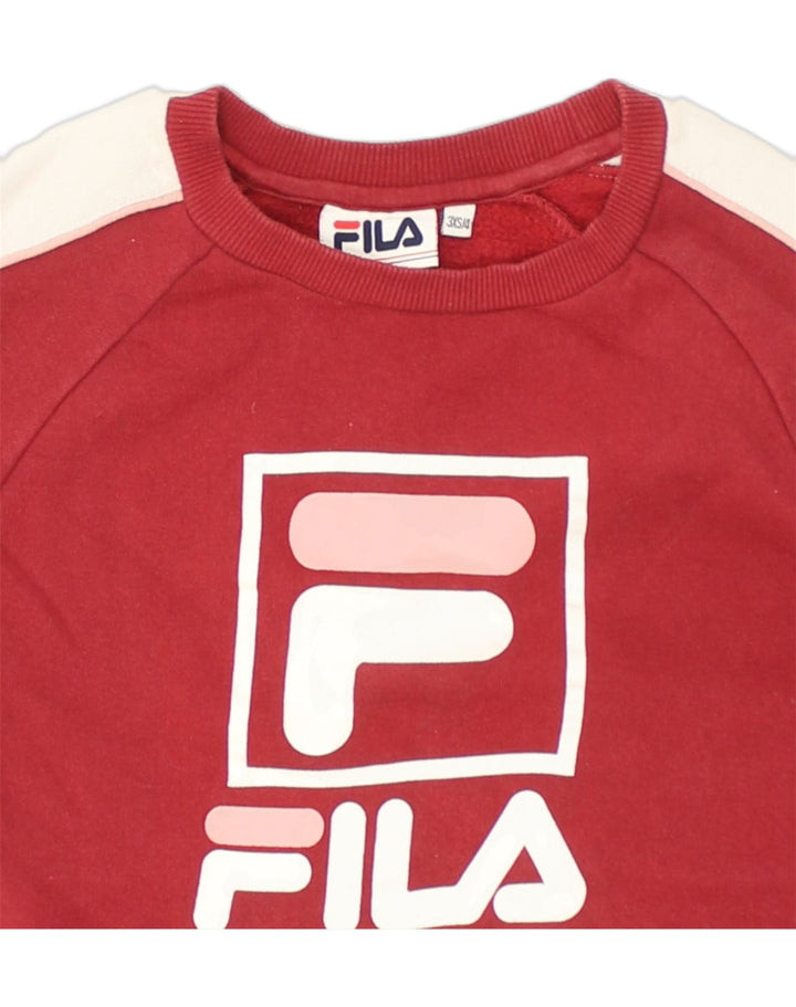 FILA Womens Graphic Sweatshirt Jumper US 4 Small Red Colourblock Cotton | Vintage Fila | Thrift | Second-Hand Fila | Used Clothing | Messina Hembry 