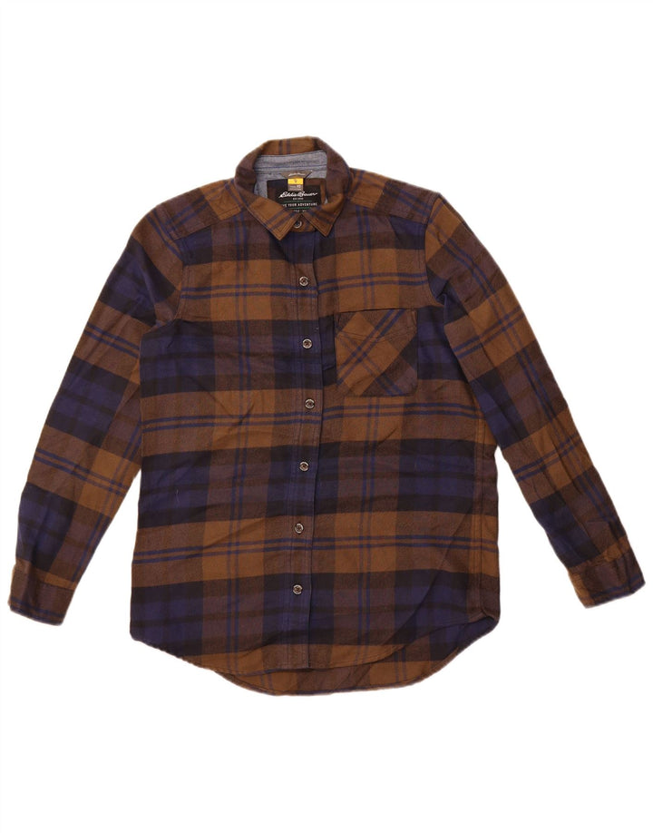Eddie Bauer Damen-Oversize-Flanellhemd, UK 6, XS, braun kariertes Polyester