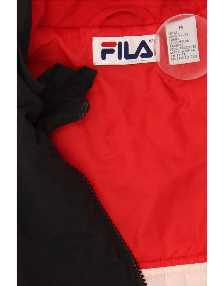 Fila Herren Graphic Wattierte Jacke UK 38 Mittelschwarzes Colourblock-Nylon
