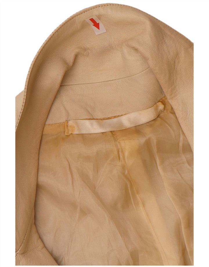 Vintage Damen Zweireihige Lederblazerjacke UK 12 Mittelbeige