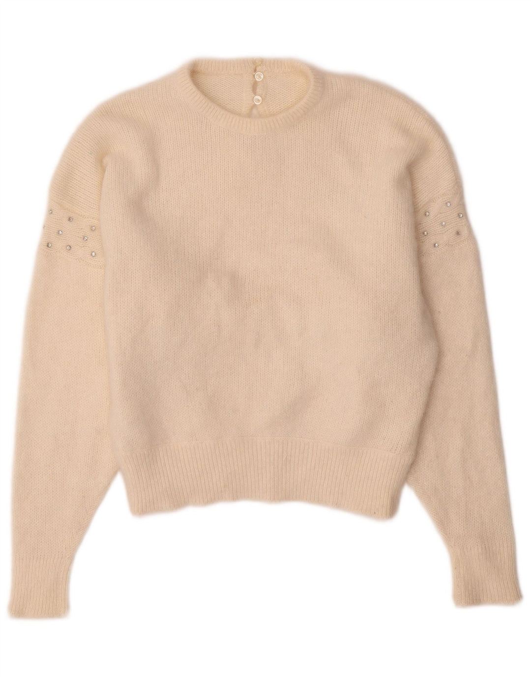 VINTAGE Damen Pullover mit Rundhalsausschnitt UK 14 Medium Off White