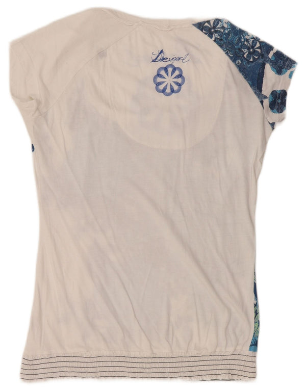 Desigual Womens Graphic T-Shirt Top UK 14 Large White Floral
