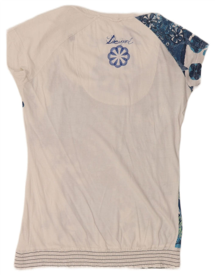 Desigual Womens Graphic T-Shirt Top UK 14 Large White Floral