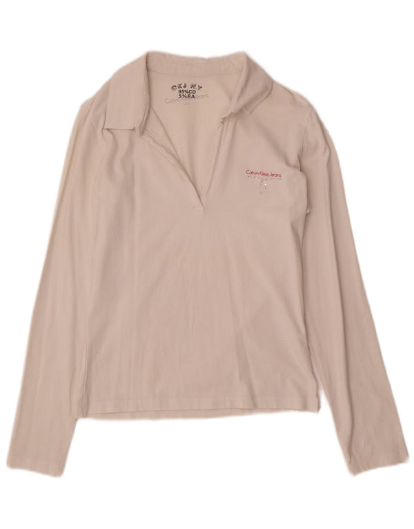 Calvin Klein Jeans Damen Langarm-Poloshirt UK 14 Large Beige
