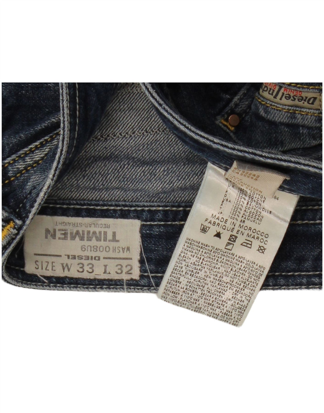 Diesel Herren Timmen Distressed Regular Straight Jeans W33 L32 Blaue Baumwolle