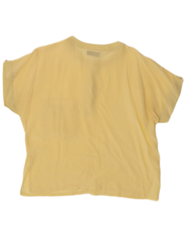 Vintage Damen Kurzarmbluse Top UK 14 Große gelbe Seide