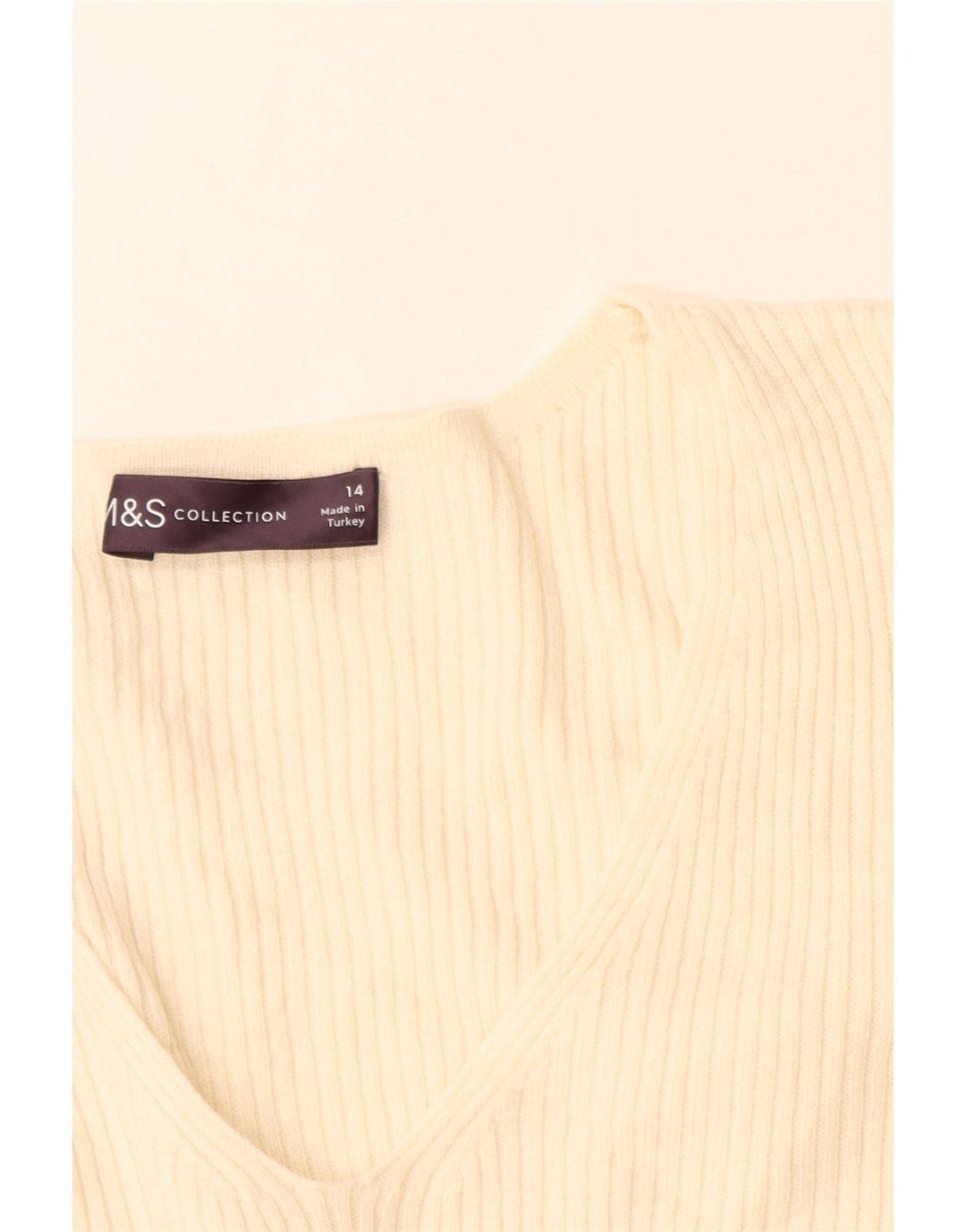 Marks & Spencer Damen-Pullover mit V-Ausschnitt, Gr. 14, Mittel, gebrochenes Weiß