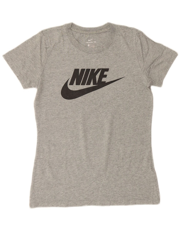 NIKE Damen Grafik-T-Shirt-Oberteil UK 6 XS Grau gefleckte Baumwolle