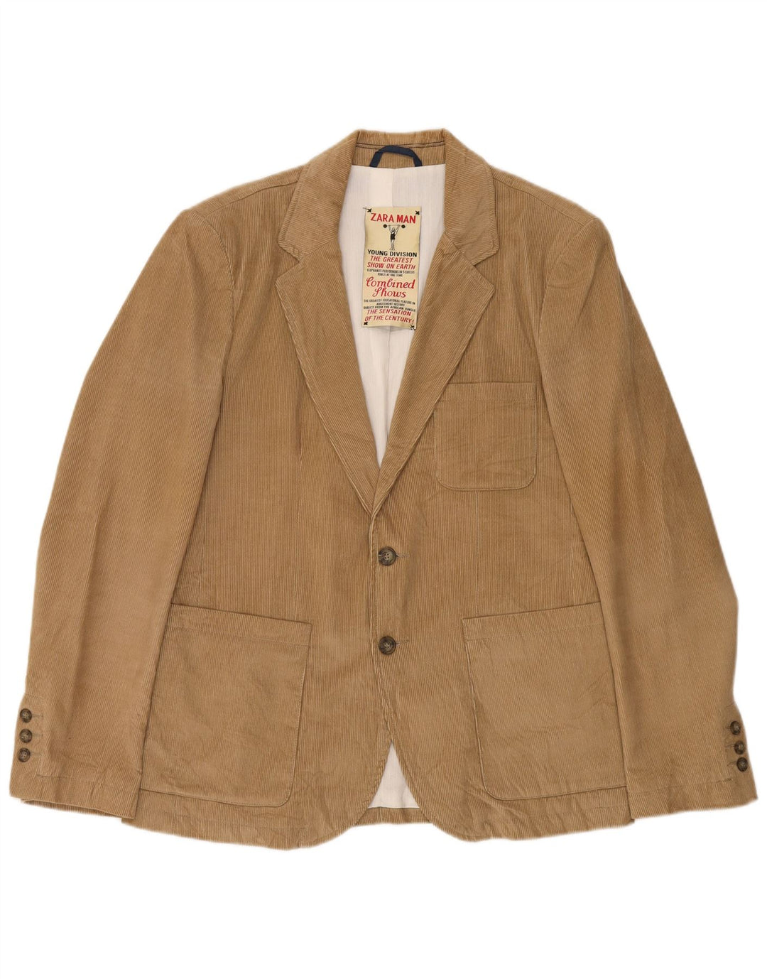 Zara Herren 2-Knopf-Blazer aus Cord, UK 40, große braune Baumwolle