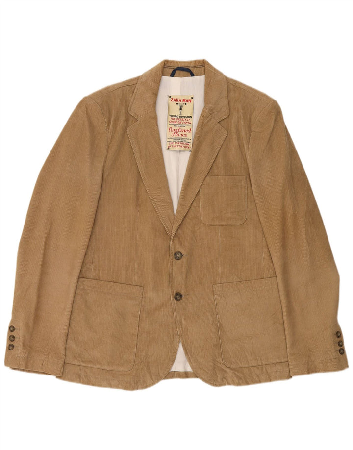 Zara Herren 2-Knopf-Blazer aus Cord, UK 40, große braune Baumwolle