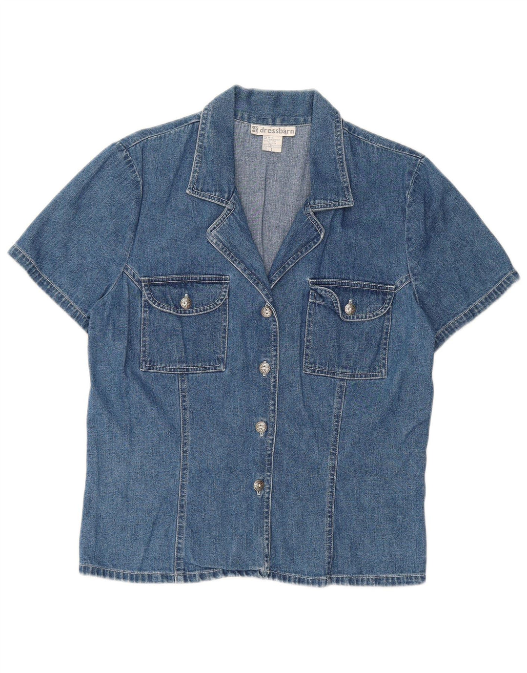 DRESS BARN Damen Kurzarm-Jeanshemd US 8 Mittelblaue Baumwolle