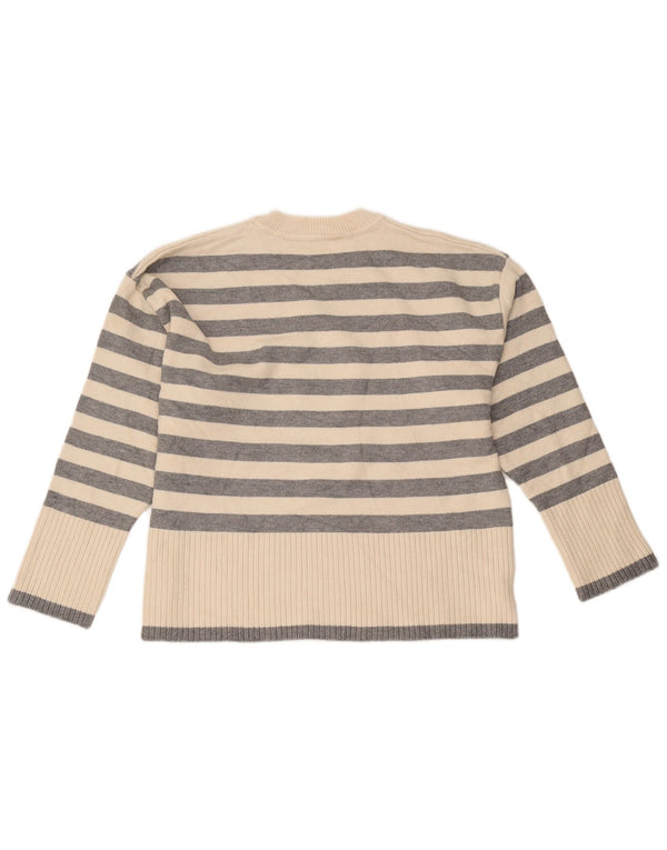 Zara Damen-Pullover mit Rundhalsausschnitt, UK 14, mittlere, cremefarbene, gestreifte Viskose