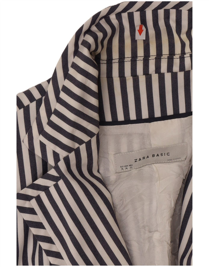 Zara Damen 2-Knopf-Blazerjacke UK 18 XL Marineblau gestreift