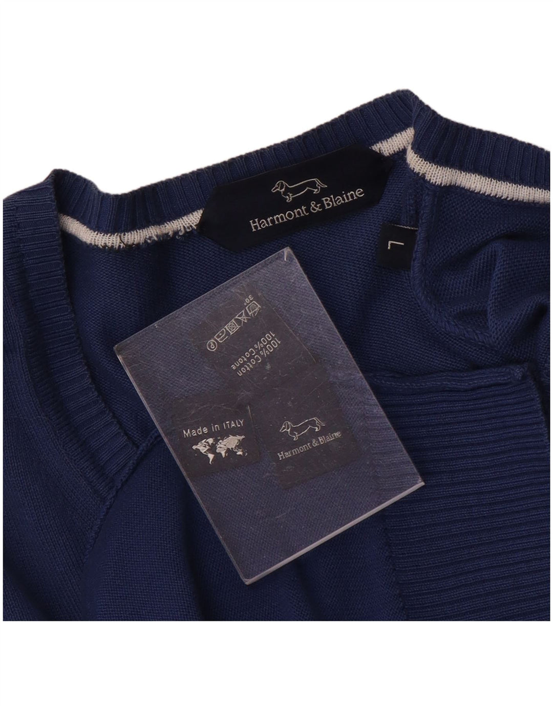 Harmont & Blaine Herren-Pullover mit V-Ausschnitt, Größe L, Blau