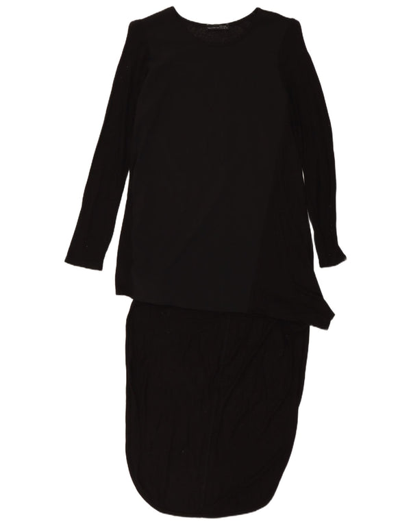Zara Damen Langarm-Maxikleid UK 10 Small Schwarz