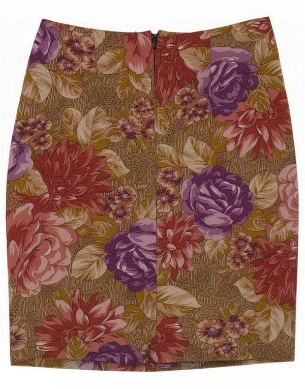 Vintage Damen Bleistiftrock IT 42 Medium W24 Braune Viskose mit Blumenmuster