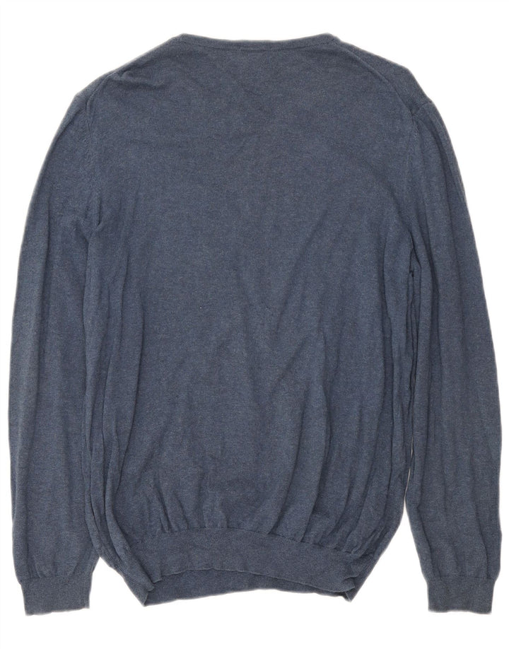 Hugo Boss Herren-Pullover mit U-Boot-Ausschnitt, groß, aus blauer Baumwolle