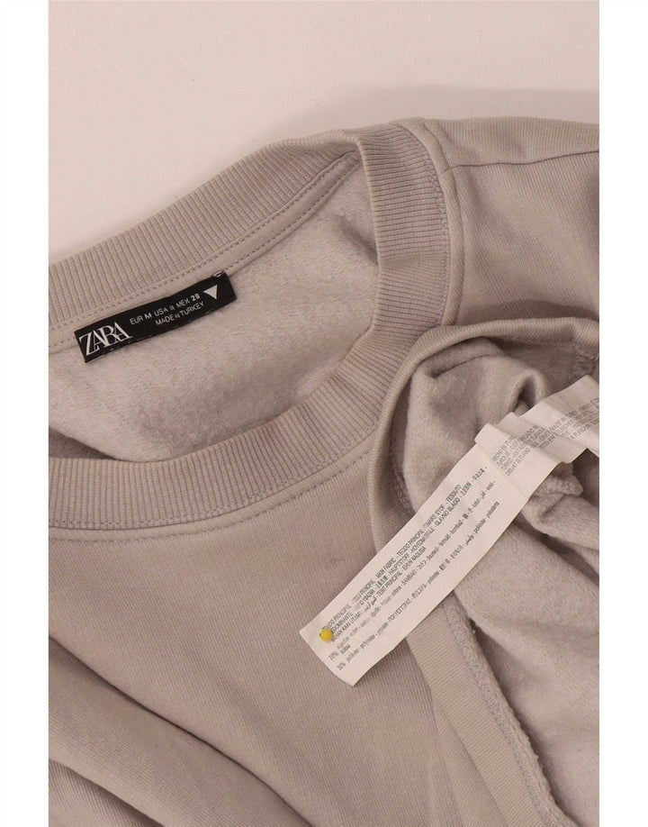 Zara Damen Crop Sweatshirt Pullover UK 14 Mittelgraue Baumwolle