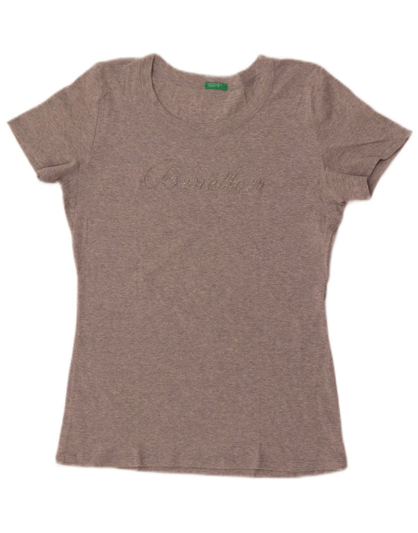 Benetton Womens Graphic T-Shirt Top UK 14 Large Grau meliert