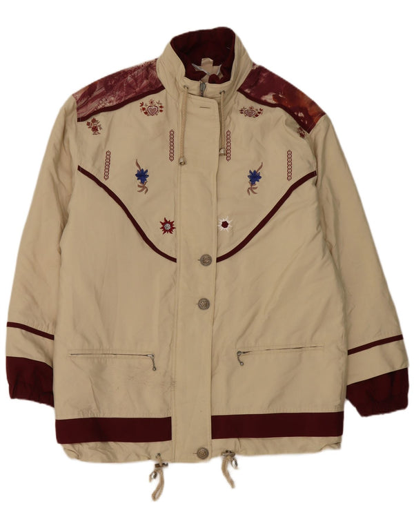 Vintage Damen Übergroße Utility-Jacke UK 8 Small Beige Floral Polyester